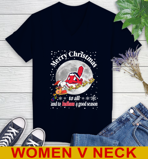 Cleveland Indians Merry Christmas To All And To Indians A Good Season MLB Baseball Sports Women's V-Neck T-Shirt 2