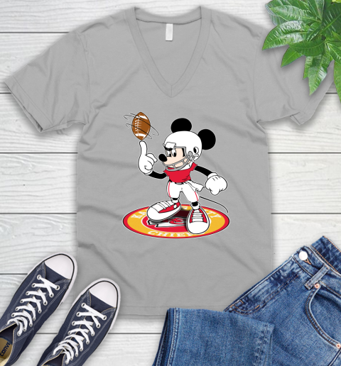 NFL Football Kansas City Chiefs Cheerful Mickey Disney Shirt V-Neck T-Shirt 4