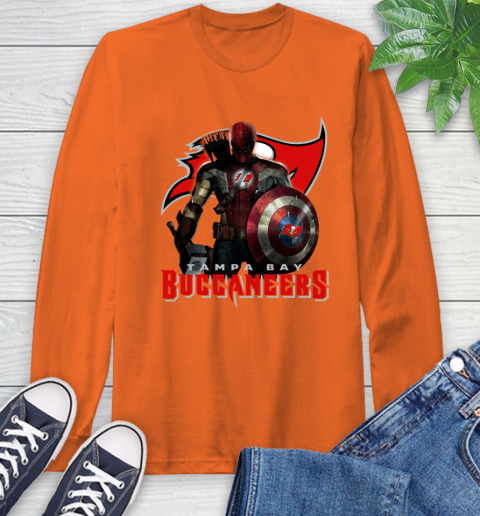 NFL Captain America Thor Spider Man Hawkeye Avengers Endgame Football Tampa Bay Buccaneers Long Sleeve T-Shirt 5