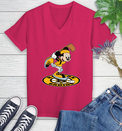 NHL Hockey Boston Bruins Cheerful Mickey Disney Shirt Women's V-Neck T-Shirt 8