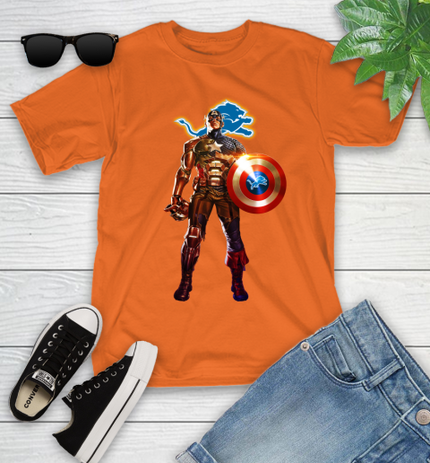 NFL Captain America Marvel Avengers Endgame Football Sports Detroit Lions Youth T-Shirt 7