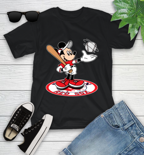 MLB Baseball Boston Red Sox Cheerful Mickey Disney Shirt Youth T-Shirt