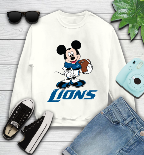 NFL Football Detroit Lions Cheerful Mickey Mouse Shirt Youth Sweatshirt 2