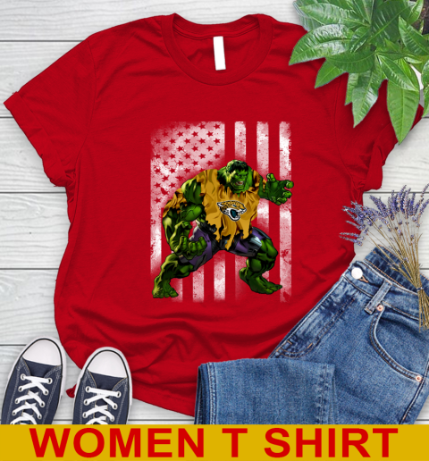 Jacksonville Jaguars Hulk Marvel Avengers NFL Football American Flag Women's T-Shirt 11
