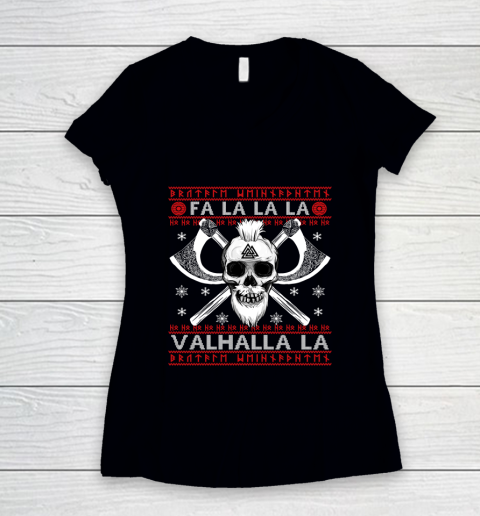 Ugly Christmas Sweater Fa La La Valhalla Viking Women's V-Neck T-Shirt