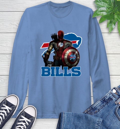 NFL Captain America Thor Spider Man Hawkeye Avengers Endgame Football Buffalo Bills Long Sleeve T-Shirt 11