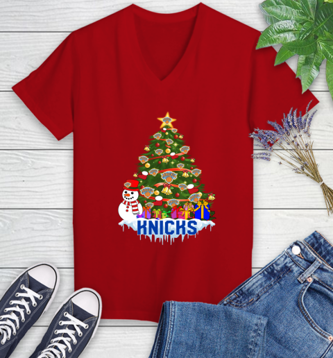 New York Knicks Merry Christmas NBA Basketball Sports Women's V-Neck T-Shirt 12