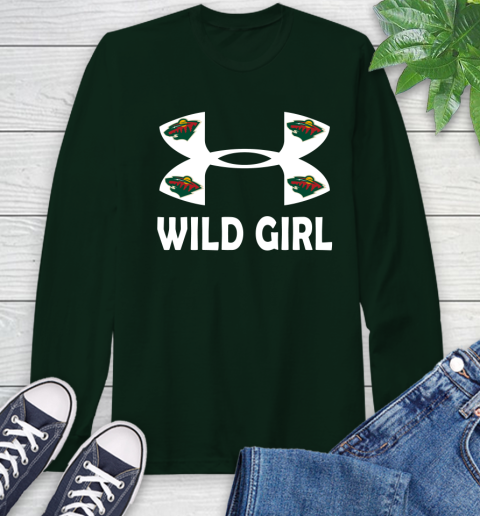 NHL Minnesota Wild Girl Under Armour Hockey Sports Long Sleeve T-Shirt 7