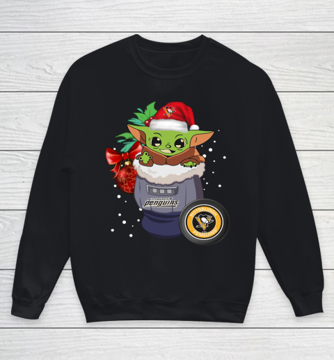 Pittsburgh Penguins Christmas Baby Yoda Star Wars Funny Happy NHL Youth Sweatshirt