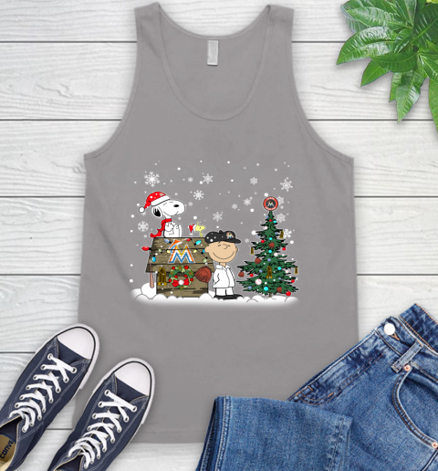 MLB Miami Marlins Snoopy Charlie Brown Christmas Baseball Commissioner's Trophy Tank Top 3