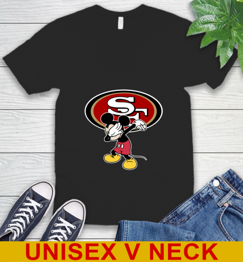 San Francisco 49ers NFL Football Dabbing Mickey Disney Sports V-Neck T-Shirt 2