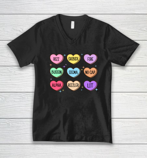 Skibidi Valentine's Day Candy Heart Funny Valentine Rizz V-Neck T-Shirt