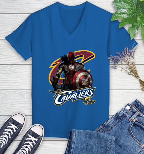 Cleveland Cavaliers NBA Basketball Captain America Thor Spider Man Hawkeye Avengers Women's V-Neck T-Shirt 10