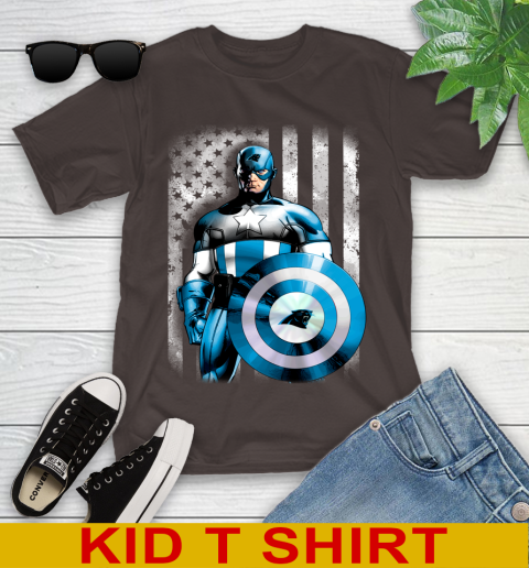 Carolina Panthers NFL Football Captain America Marvel Avengers American Flag Shirt Youth T-Shirt 6