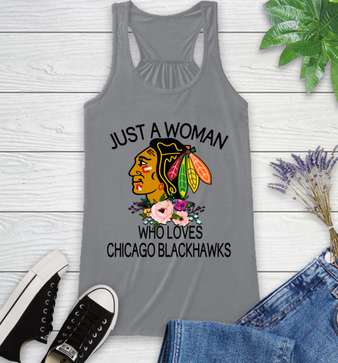 NHL Just A Woman Who Loves Chicago Blackhawks Hockey Sports Racerback Tank 3