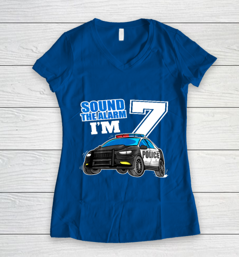 Kids Police Car 7th Birthday Shirt Boy 7 Cop Policeman Officer 7 Year Old Women's V-Neck T-Shirt 7