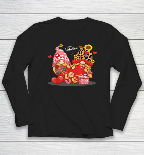Happy Valentines Day Gnomes with Leopard Sunflower Valentine Long Sleeve T-Shirt
