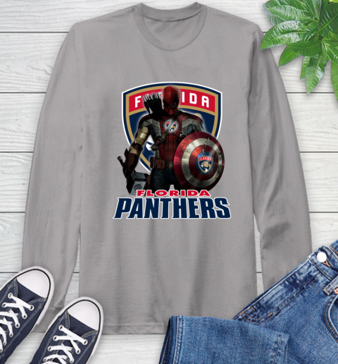 NHL Captain America Thor Spider Man Hawkeye Avengers Endgame Hockey Florida Panthers Long Sleeve T-Shirt 6