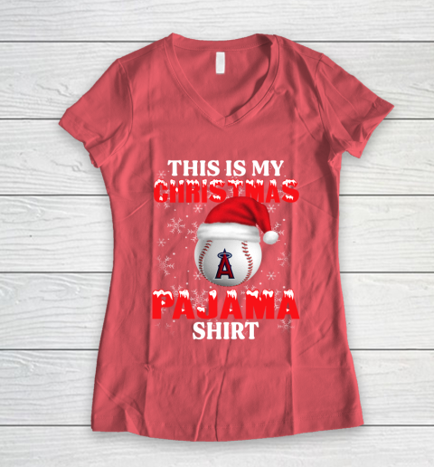 Los Angeles Angels This Is My Christmas Pajama Shirt MLB Women's V-Neck T-Shirt 4