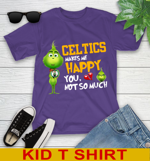 NBA Boston Celtics Makes Me Happy You Not So Much Grinch Basketball Sports Youth T-Shirt 3