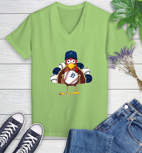 Detroit Tigers Turkey thanksgiving Women's V-Neck T-Shirt 11