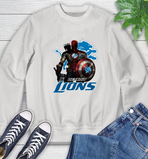 NFL Captain America Thor Spider Man Hawkeye Avengers Endgame Football Detroit Lions Sweatshirt