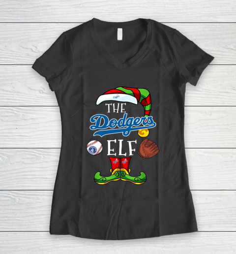 Los Angeles Dodgers Christmas ELF Funny MLB Women's V-Neck T-Shirt 7 Los Angeles Dodgers Christmas ELF Funny MLB Women's V-Neck T-Shirt - Image 7