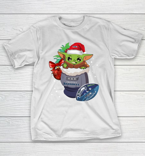 Seattle Seahawks Christmas Baby Yoda Star Wars Funny Happy NFL T-Shirt 3