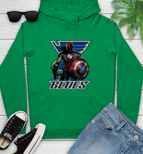 NHL Captain America Thor Spider Man Hawkeye Avengers Endgame Hockey St.Louis Blues Youth Hoodie 7