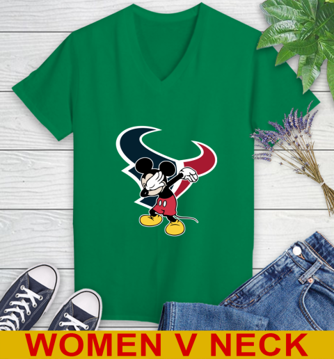 Houston Texans NFL Football Dabbing Mickey Disney Sports Women's V-Neck T-Shirt 6