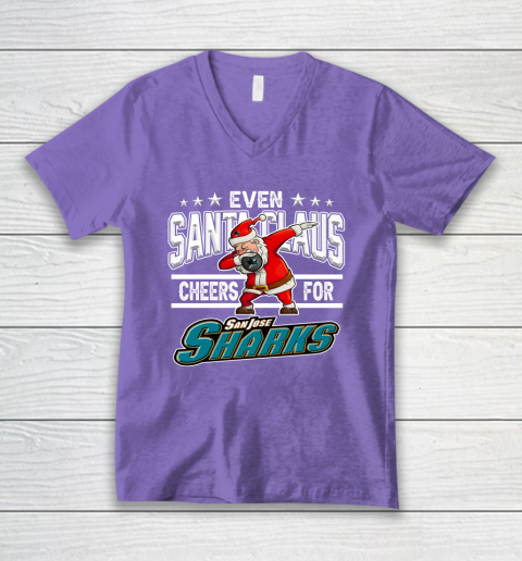 San Jose Sharks Even Santa Claus Cheers For Christmas NHL V-Neck T-Shirt 8
