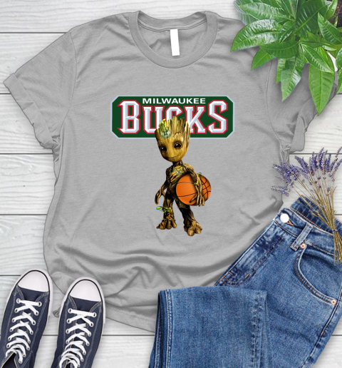 Milwaukee Bucks NBA Basketball Groot Marvel Guardians Of The Galaxy Women's T-Shirt 5