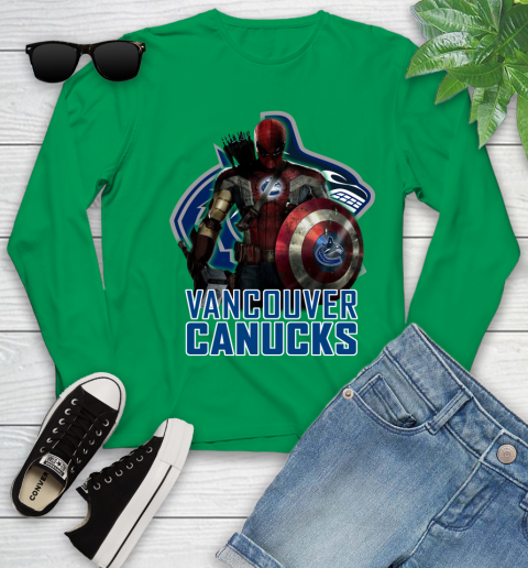 NHL Captain America Thor Spider Man Hawkeye Avengers Endgame Hockey Vancouver Canucks Youth Long Sleeve 6