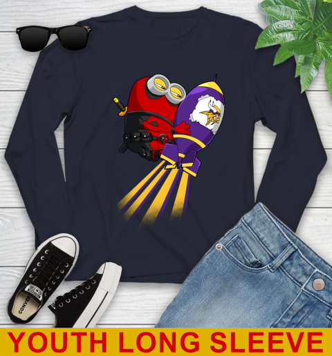 NFL Football Minnesota Vikings Deadpool Minion Marvel Shirt Youth Long Sleeve 2