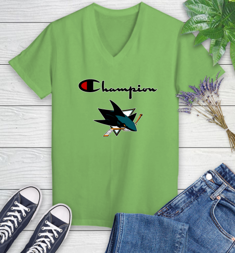 NHL Hockey San Jose Sharks Champion Shirt Women's V-Neck T-Shirt 7