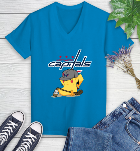 NHL Pikachu Hockey Sports Washington Capitals Women's V-Neck T-Shirt 7