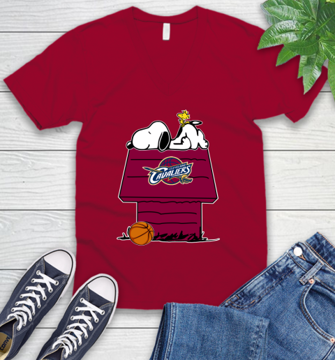 Cleveland Cavaliers NBA Basketball Snoopy Woodstock The Peanuts Movie V-Neck T-Shirt 8