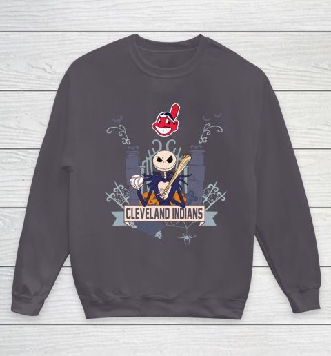 MLB Cleveland Indians Baseball Jack Skellington Halloween Youth Sweatshirt 5