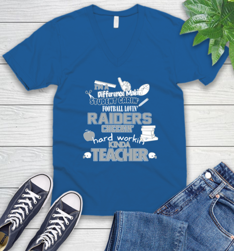 Oakland Raiders NFL I'm A Difference Making Student Caring Football Loving Kinda Teacher V-Neck T-Shirt 5