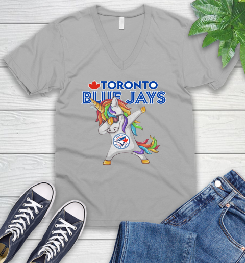 Toronto Blue Jays MLB Baseball Funny Unicorn Dabbing Sports V-Neck T-Shirt 4