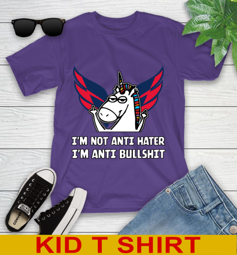 Washington Capitals NHL Hockey Unicorn I'm Not Anti Hater I'm Anti Bullshit Youth T-Shirt 4