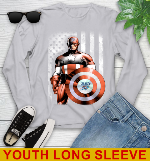 Oklahoma City Thunder NBA Basketball Captain America Marvel Avengers American Flag Shirt Youth Long Sleeve 5
