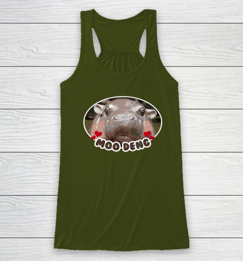Moo Deng Bouncy Pig in Thai Picture The Cute Baby Hippo Racerback Tank 2