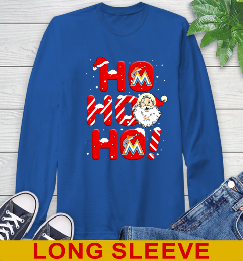 Miami Marlins MLB Baseball Ho Ho Ho Santa Claus Merry Christmas Shirt Long Sleeve T-Shirt 11