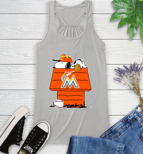 MLB Miami Marlins Snoopy Woodstock The Peanuts Movie Baseball T Shirt Racerback Tank