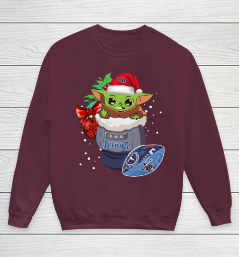 Tennessee Titans Christmas Baby Yoda Star Wars Funny Happy NFL Youth Sweatshirt 5