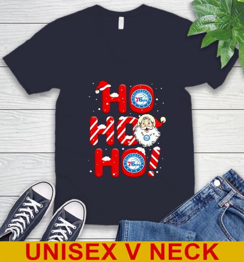 Philadelphia 76ers NBA Basketball Ho Ho Ho Santa Claus Merry Christmas Shirt V-Neck T-Shirt 2