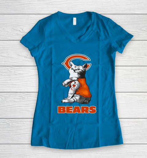 NFL Football My Cat Loves Chicago Bears Women's V-Neck T-Shirt 5
