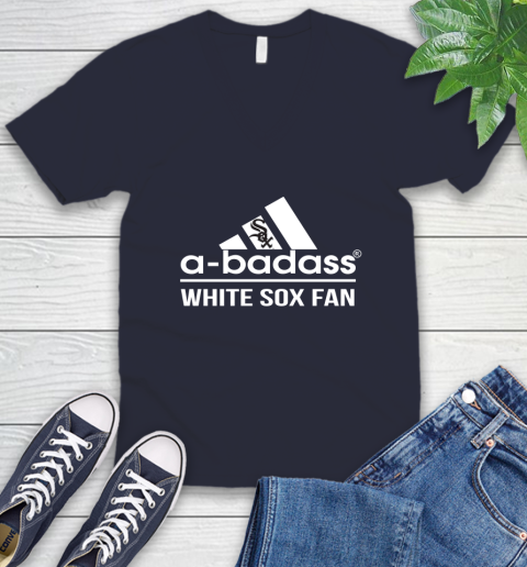 MLB A Badass Chicago White Sox Fan Adidas Baseball Sports V-Neck T-Shirt 2