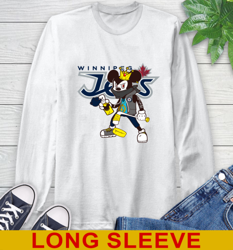 Winnipeg Jets NHL Hockey Mickey Peace Sign Sports Long Sleeve T-Shirt